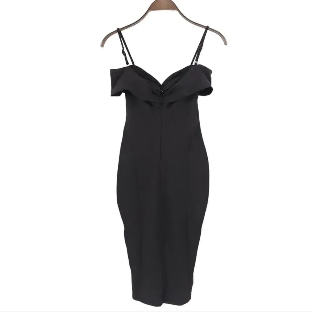 Nookie Revolve Phoenix Midi Dress Black Off The Shoulder Fitted Bodycon - Picture 4 of 11